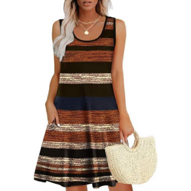WEESO Womens Summer Dresses Loose U Neck Sleeveless Sundresses Dress with Pockets
